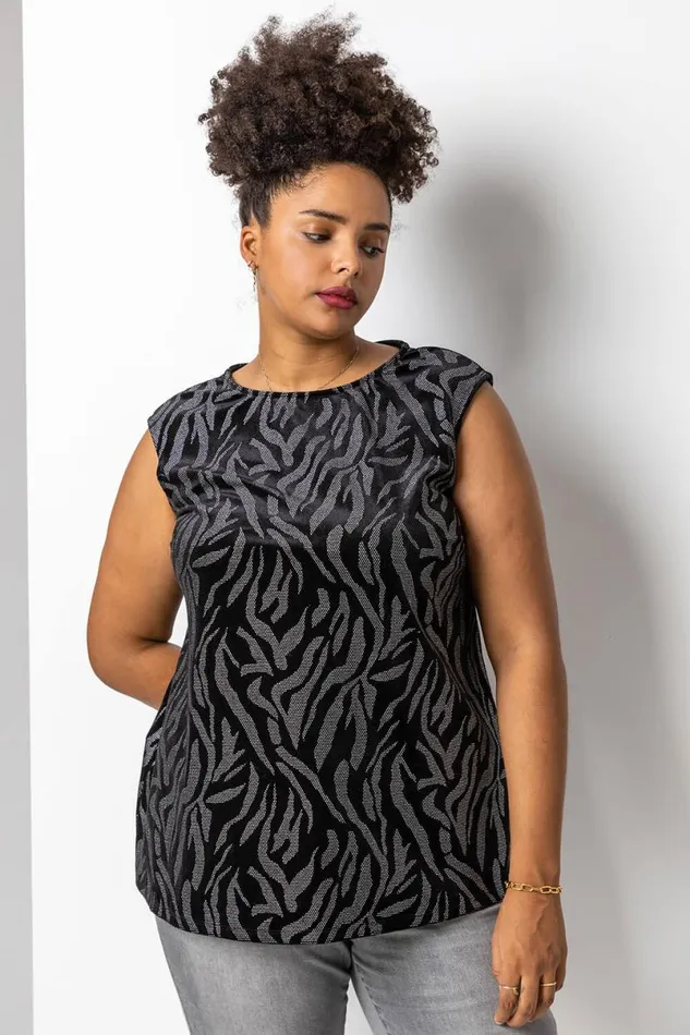 Silver Curve Animal Print Velvet Top Women Roman Tops