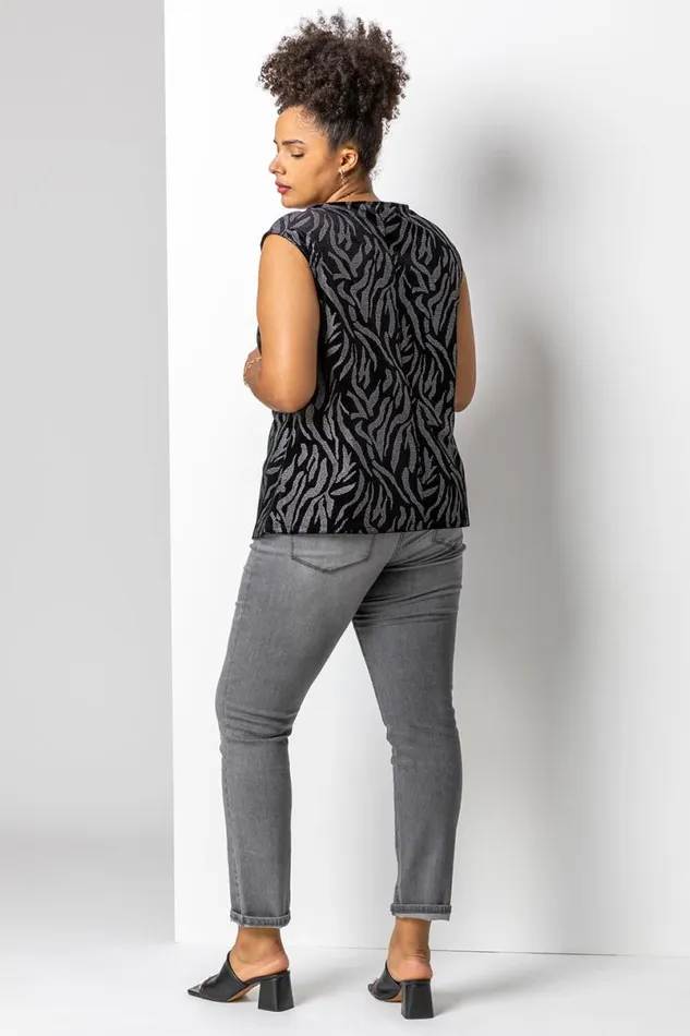 Silver Curve Animal Print Velvet Top Women Roman Tops