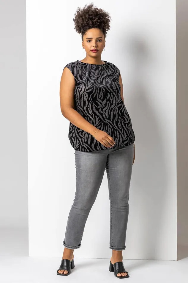 Silver Curve Animal Print Velvet Top Women Roman Tops