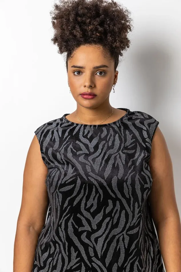 Silver Curve Animal Print Velvet Top Women Roman Tops