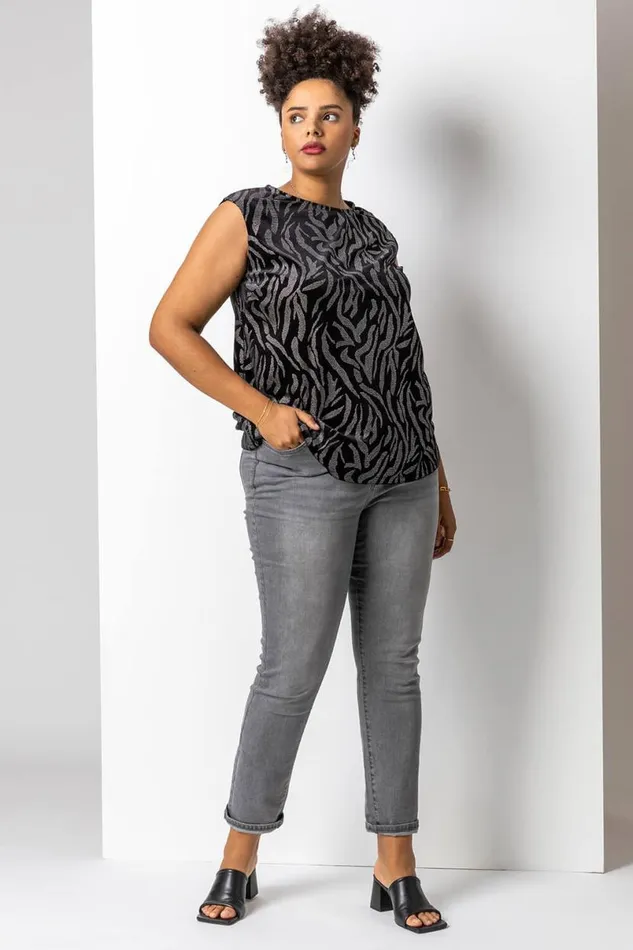 Silver Curve Animal Print Velvet Top Women Roman Tops