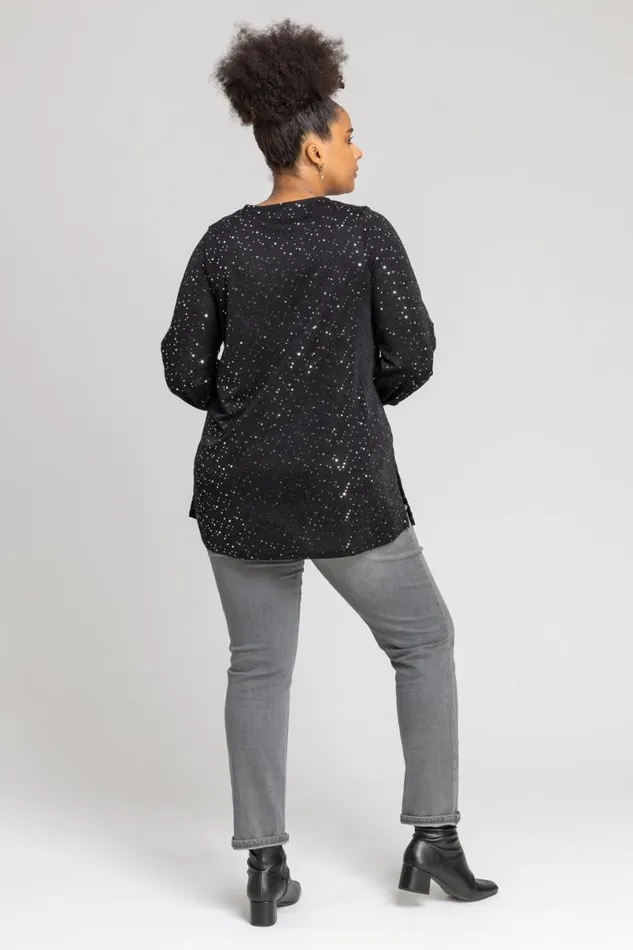 Silver Curve Pleat Front Sparkle Tunic Top Women Roman Tops