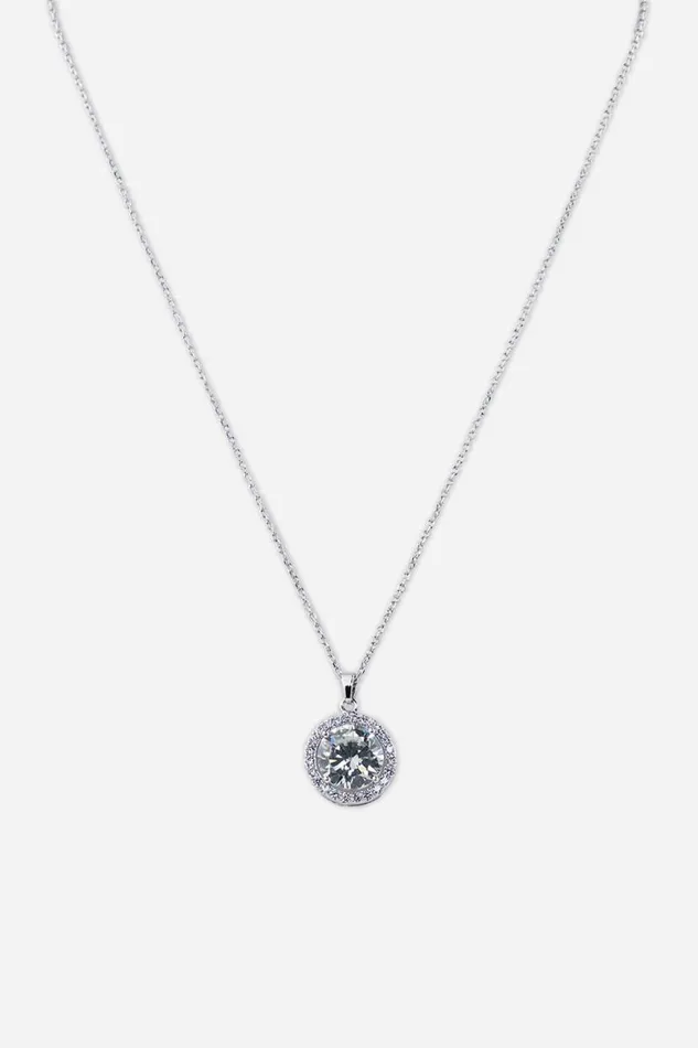 Silver Large Cubic Zirconia Pendant Nacklace Women Roman Jewellery