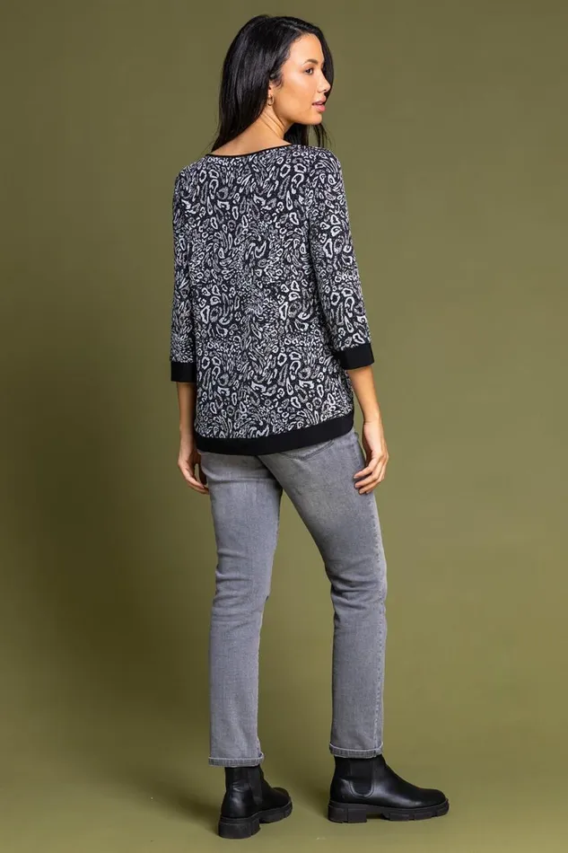 Silver Shimmer Animal Print Asymmetric Top Women Roman Tops