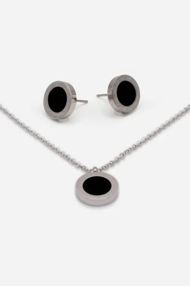 Silver Stainless Steel Clock Pendant And Earring Set Women Roman Jewellery
