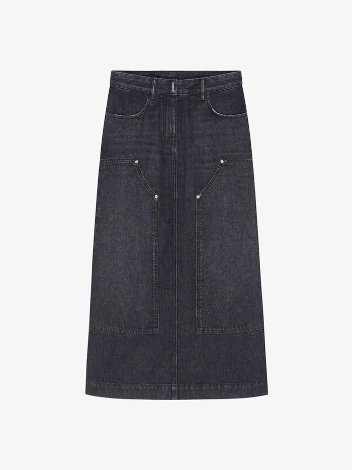 Skirt In Denim With Patches Faded Black Women Givenchy Skirts