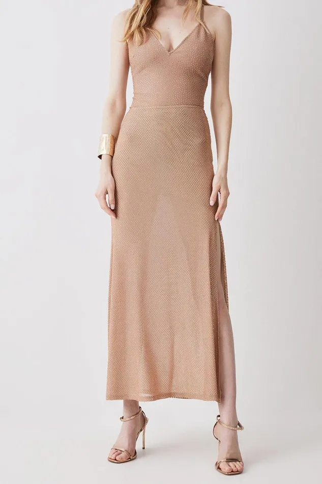 Skirts Women Karen Millen Embellished Sheer Midaxi Skirt Nude
