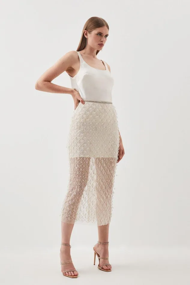 Skirts Women Karen Millen Embellished Woven Maxi Skirt Ivory