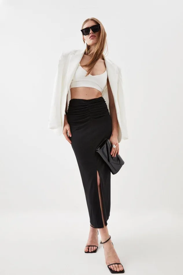 Skirts Women Karen Millen Jersey Crepe Midi Front Split Skirt Black