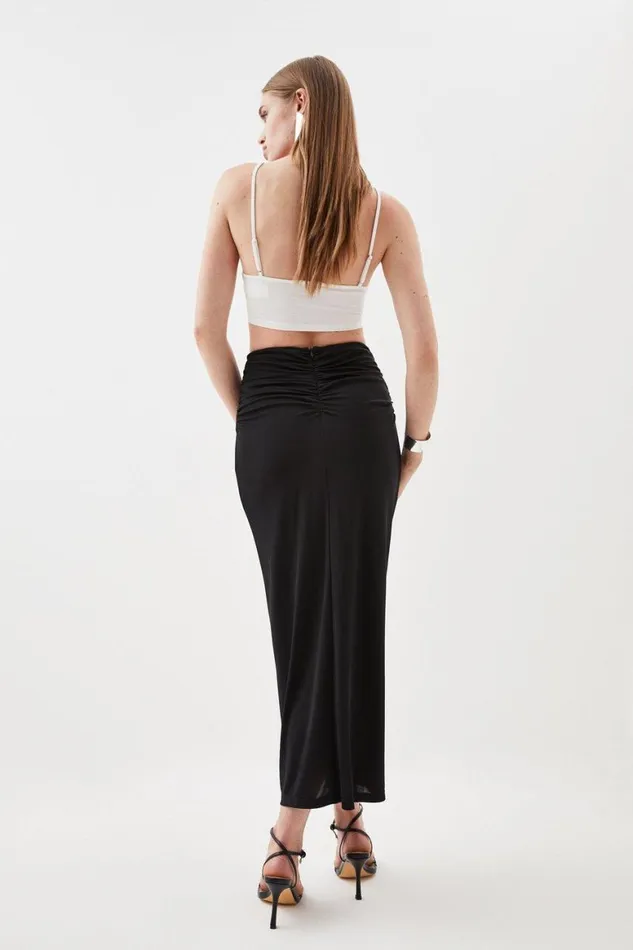 Skirts Women Karen Millen Jersey Crepe Midi Front Split Skirt Black