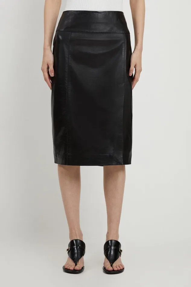 Skirts Women Karen Millen Leather Knee Length Pencil Skirt Black