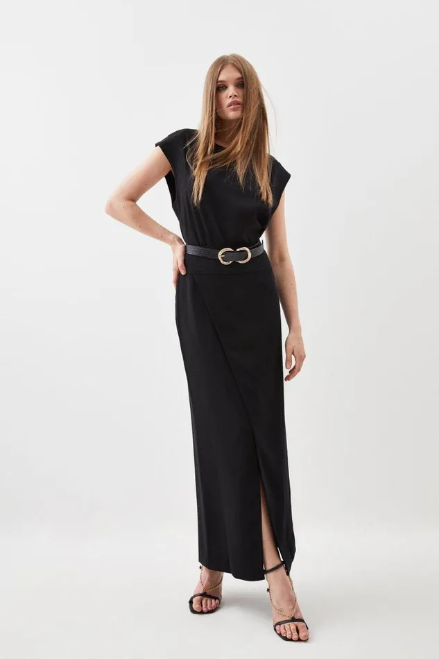 Skirts Women Karen Millen Satin Crepe Split Woven Maxi Skirt Black