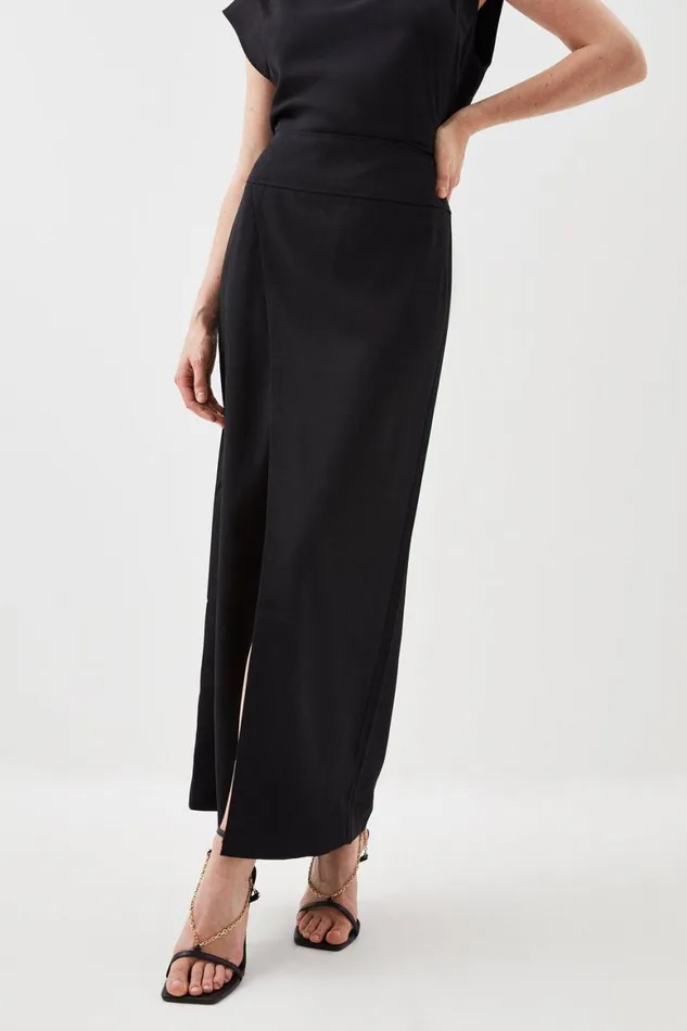 Skirts Women Karen Millen Satin Crepe Split Woven Maxi Skirt Black