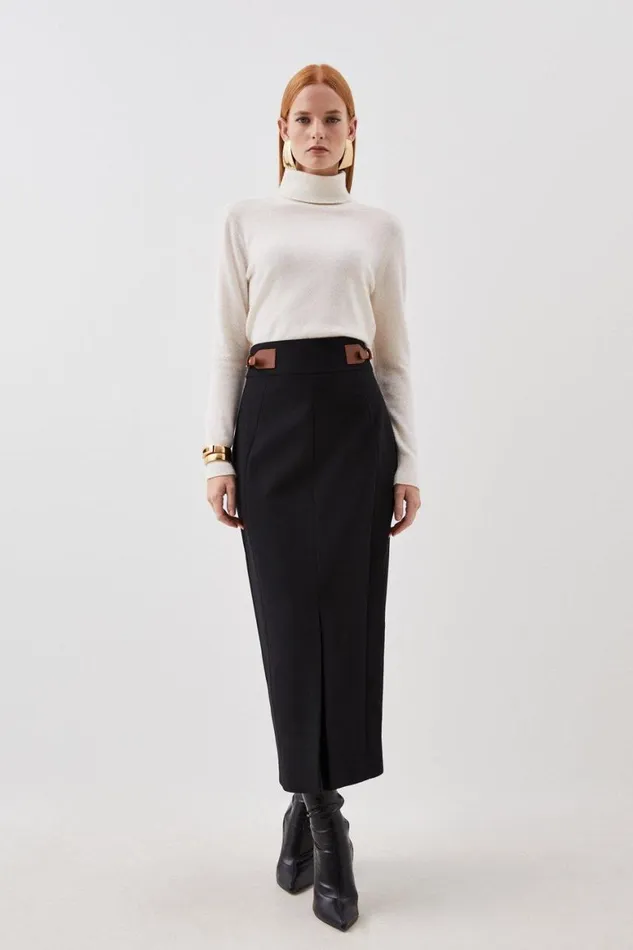 Skirts Women Karen Millen Tailored Compact Stretch Tab Detail Midi Skirt Black Skirts Women Karen Millen Tailored Compact Stretch Tab Detail Midi Skirt Black