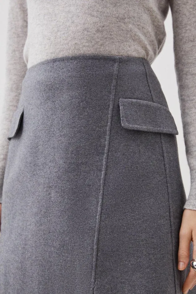 Skirts Women Karen Millen Tailored Double Faced Wool Blend Pocket Detail Mini Wrap Skirt Grey