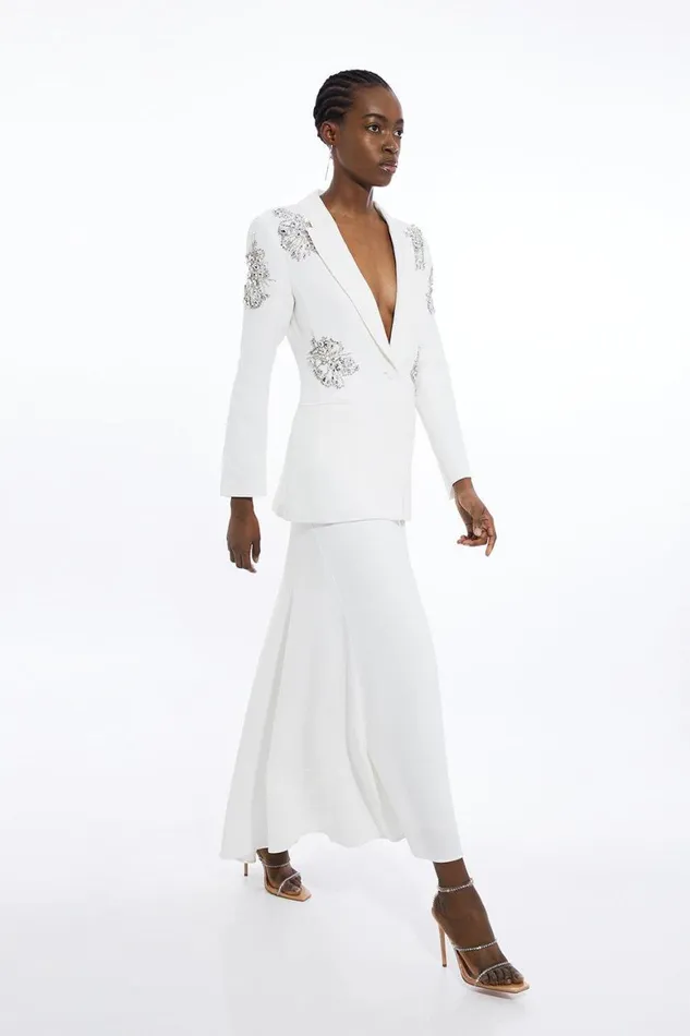 Skirts Women Karen Millen Tailored Maxi Waterfall Skirt Ivory