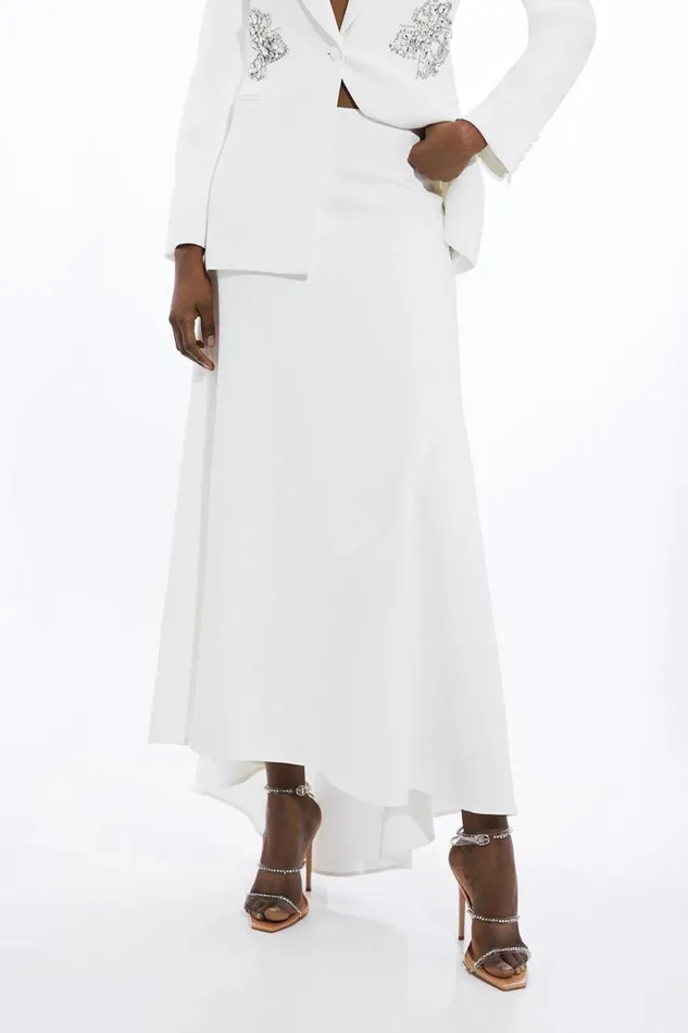 Skirts Women Karen Millen Tailored Maxi Waterfall Skirt Ivory
