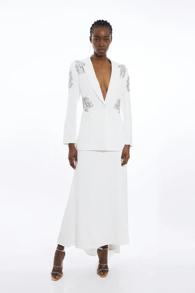 Skirts Women Karen Millen Tailored Maxi Waterfall Skirt Ivory
