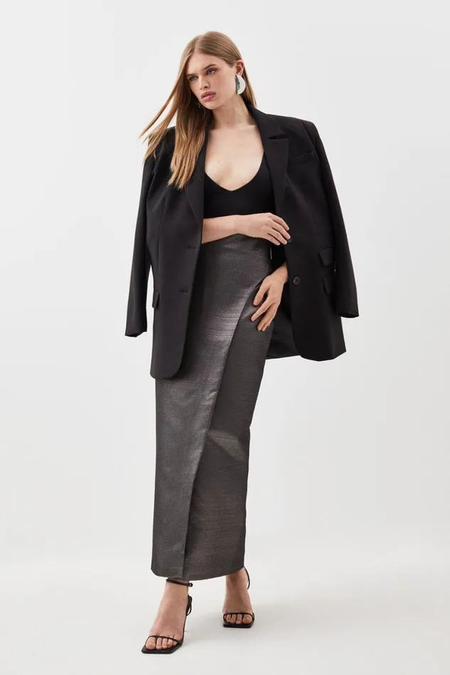 Skirts Women Karen Millen Tailored Metallic Wrap Detail Maxi Pencil Skirt Black Skirts Women Karen Millen Tailored Metallic Wrap Detail Maxi Pencil Skirt Black