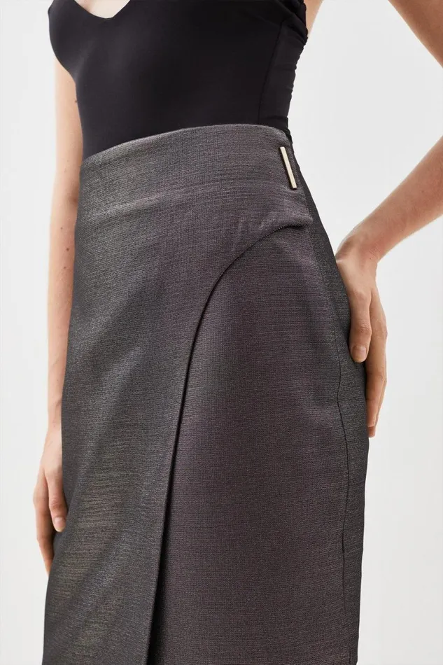 Skirts Women Karen Millen Tailored Metallic Wrap Detail Maxi Pencil Skirt Black