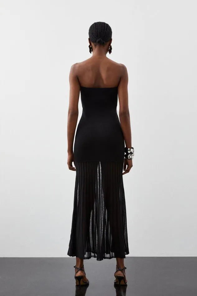 Skirts Women Karen Millen Tall Viscose Blend Sheer Knit Bandeau Pleated Skirt Midaxi Dress Black