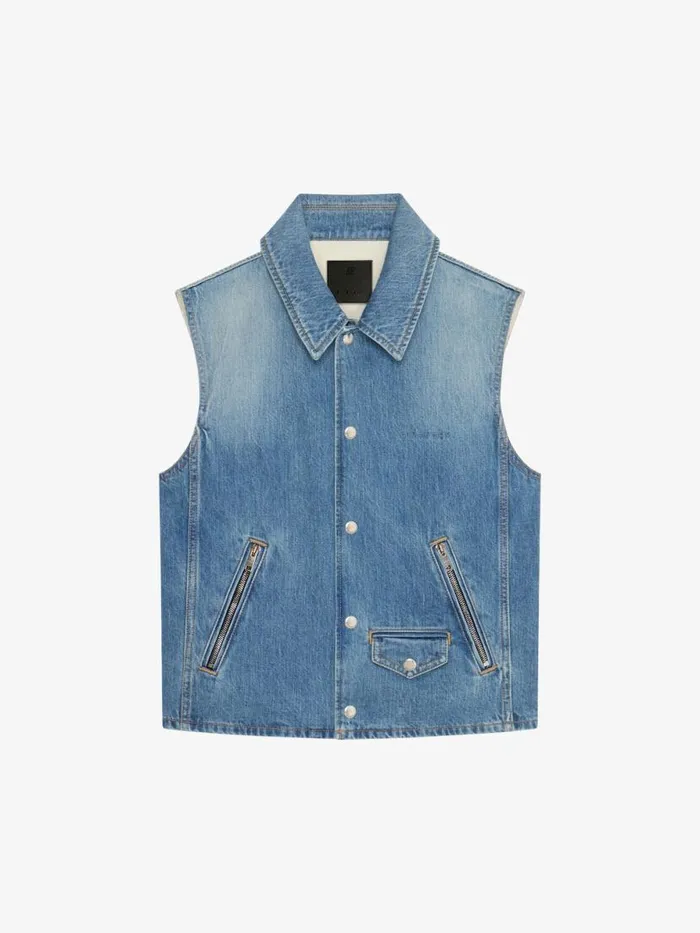 Sleeveless Jacket In Denim Medium Blue Men Givenchy Coats and Jackets