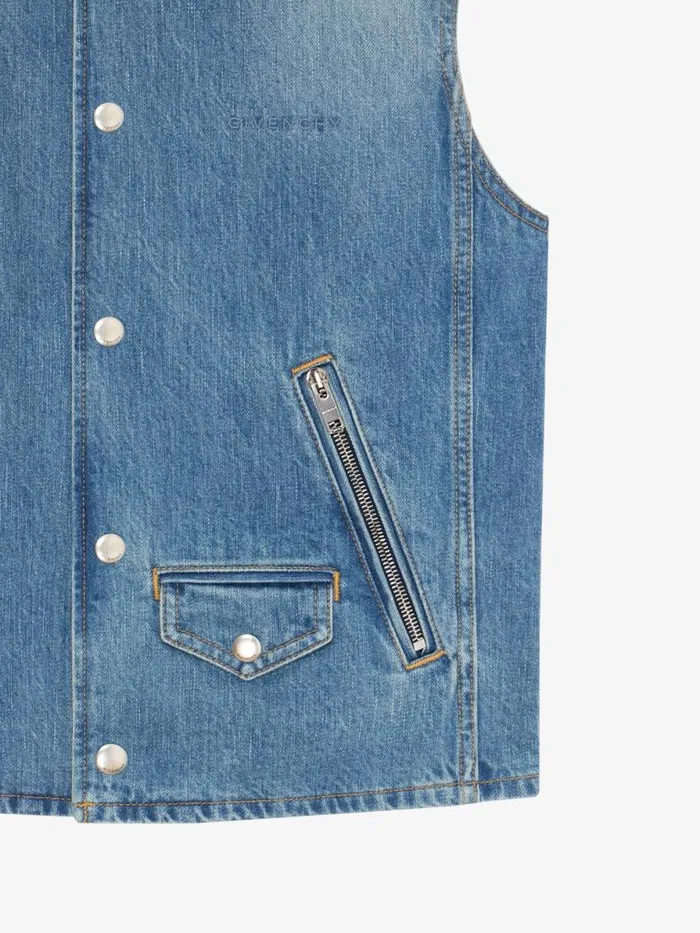 Sleeveless Jacket In Denim Medium Blue Men Givenchy Coats and Jackets