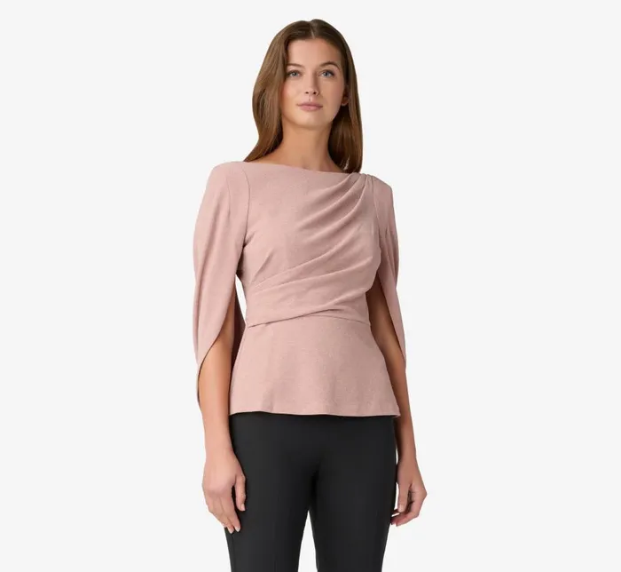 Sleeves Womens Adrianna Papell Draped Metallic Knit With Cowl Back In Blush