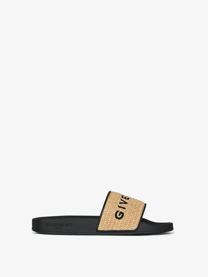 Slide Flat Sandals In Raffia Blacknatural Women Givenchy Slides and Sandals