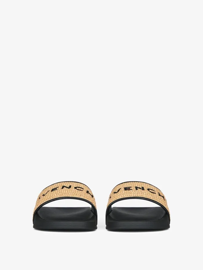 Slide Flat Sandals In Raffia Blacknatural Women Givenchy Slides and Sandals