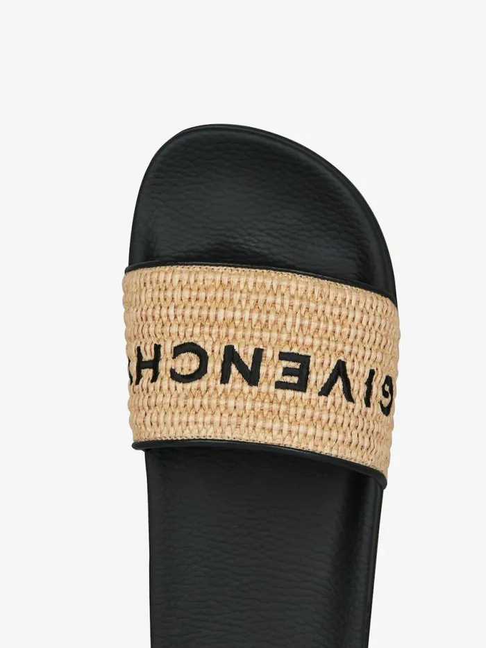 Slide Flat Sandals In Raffia Blacknatural Women Givenchy Slides and Sandals