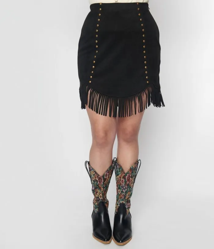 Smak Parlour Black Western Fringe Mini Skirt Clothing Unique Vintage Skirts