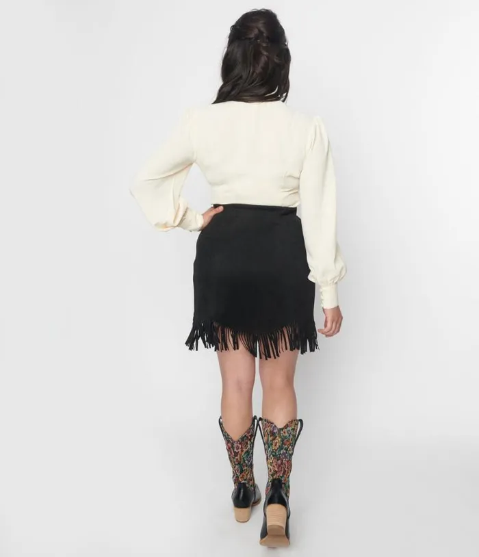 Smak Parlour Black Western Fringe Mini Skirt Clothing Unique Vintage Skirts