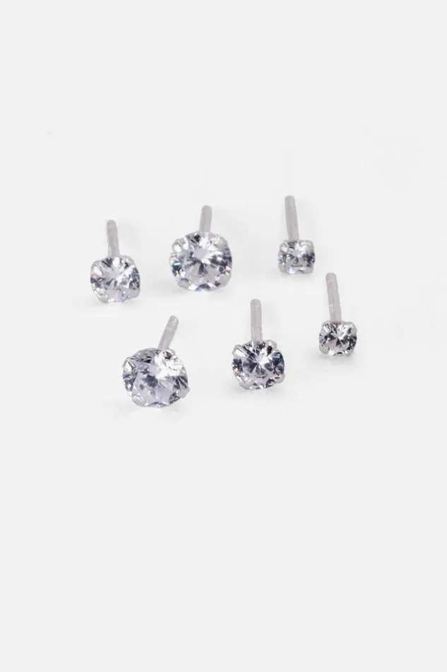 Sterling Silver Cubic Zirconia Stud Earring Set Women Roman Jewellery