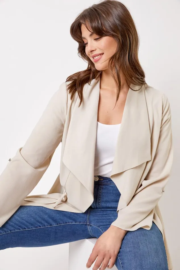 Stone Curve Waterfall Drawstring Jacket Women Roman Jackets