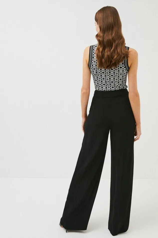 Suits Women Karen Millen Petite Tailored Viscose Satin Back Crepe Wide Leg Trouser Black