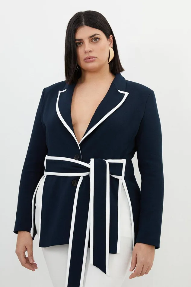 Suits Women Karen Millen Plus Size Compact Stretch Tailored Belted Tipped Blazer Midnight Suits Women Karen Millen Plus Size Compact Stretch Tailored Belted Tipped Blazer Midnight