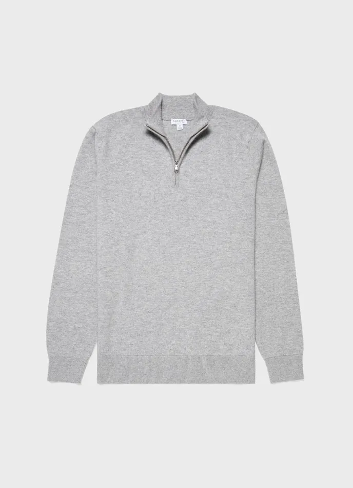 SUNSPEL Knitwear Cashmere Zip Neck Jumper Grey Melange 8211 Men