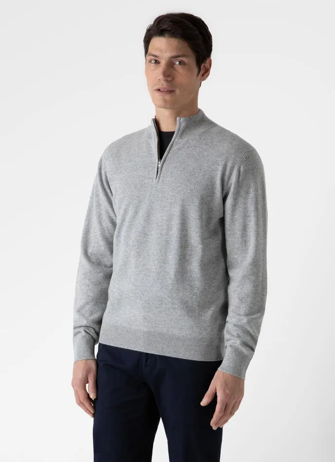SUNSPEL Knitwear Cashmere Zip Neck Jumper Grey Melange 8211 Men