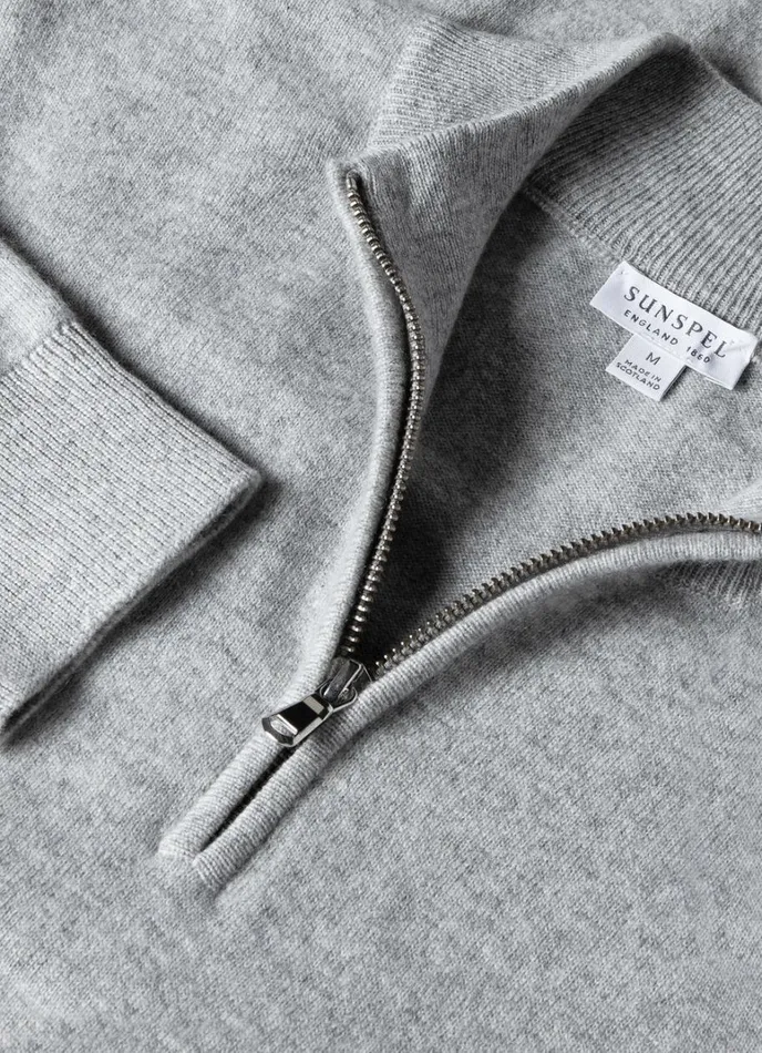 SUNSPEL Knitwear Cashmere Zip Neck Jumper Grey Melange 8211 Men