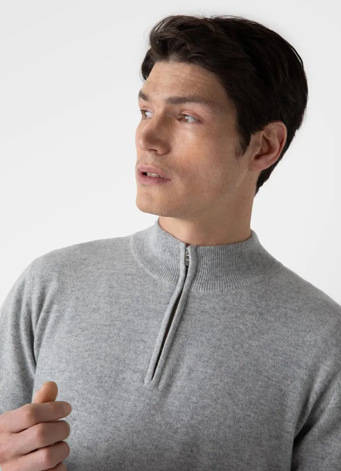 SUNSPEL Knitwear Cashmere Zip Neck Jumper Grey Melange 8211 Men