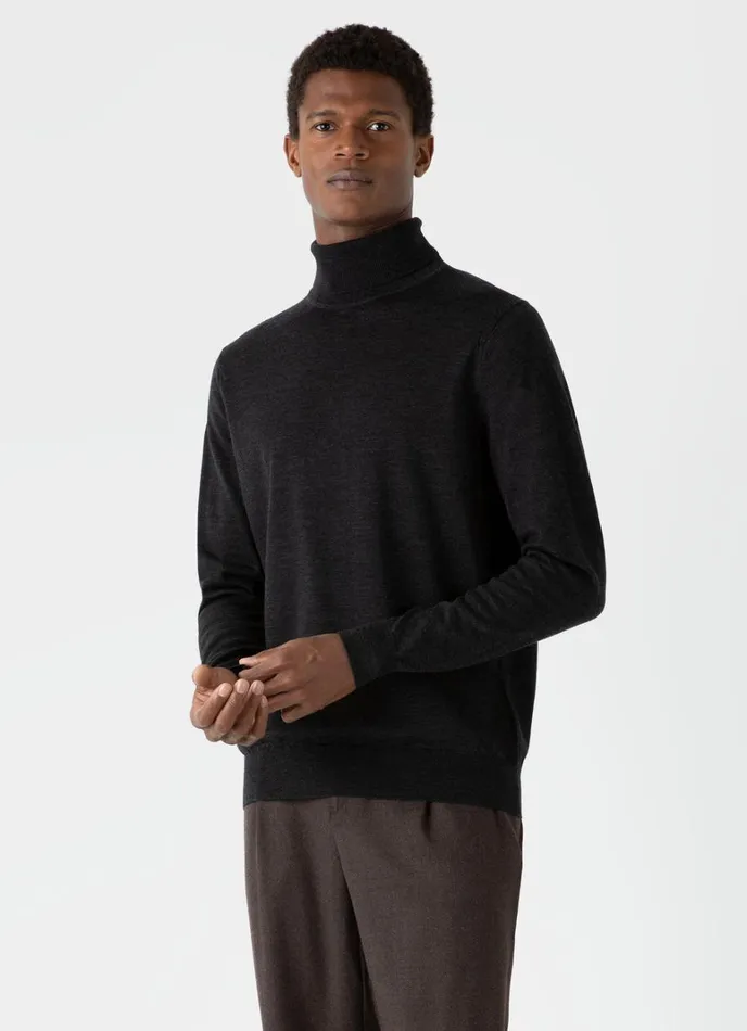 SUNSPEL Knitwear ExtraFine Merino Roll Neck Charcoal Melange 8211 Men
