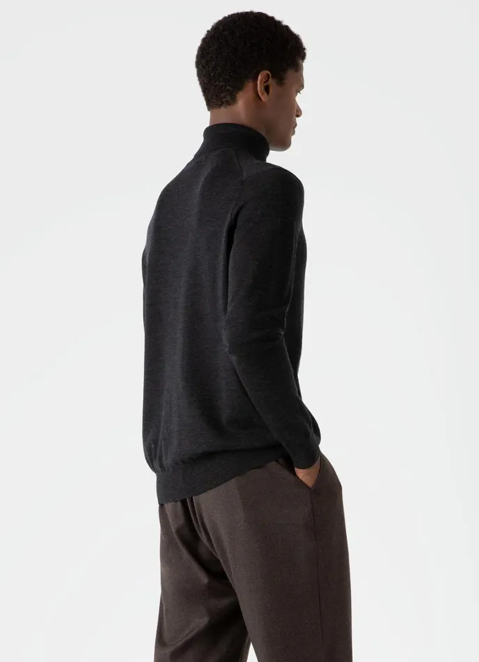 SUNSPEL Knitwear ExtraFine Merino Roll Neck Charcoal Melange 8211 Men