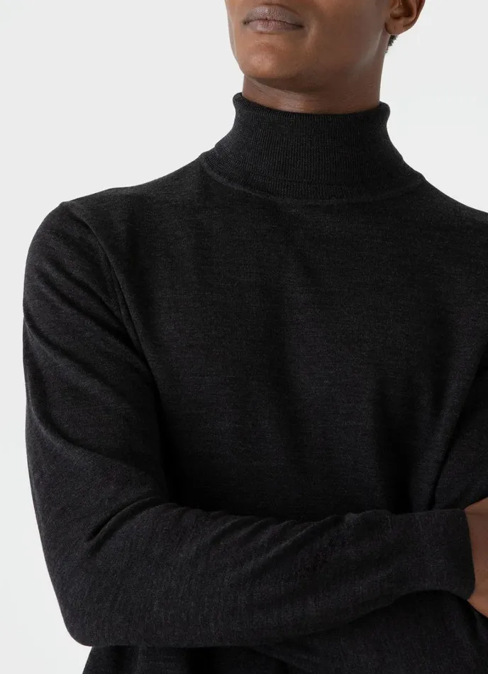 SUNSPEL Knitwear ExtraFine Merino Roll Neck Charcoal Melange 8211 Men