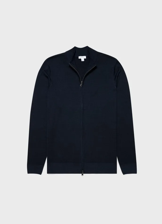 SUNSPEL Knitwear ExtraFine Merino Zip Cardigan Light Navy 8211 Men