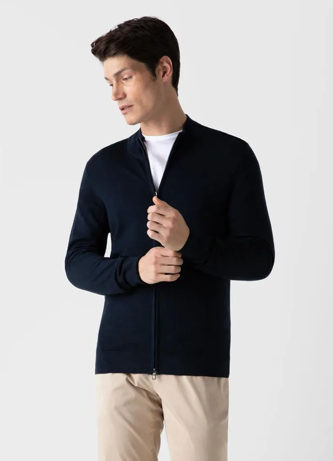 SUNSPEL Knitwear ExtraFine Merino Zip Cardigan Light Navy 8211 Men