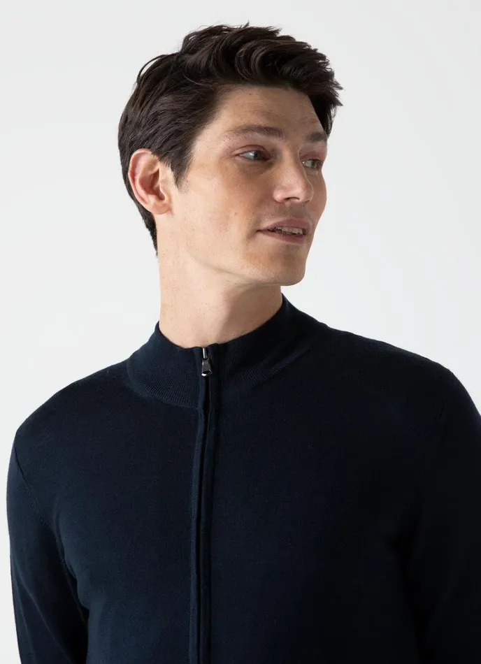 SUNSPEL Knitwear ExtraFine Merino Zip Cardigan Light Navy 8211 Men