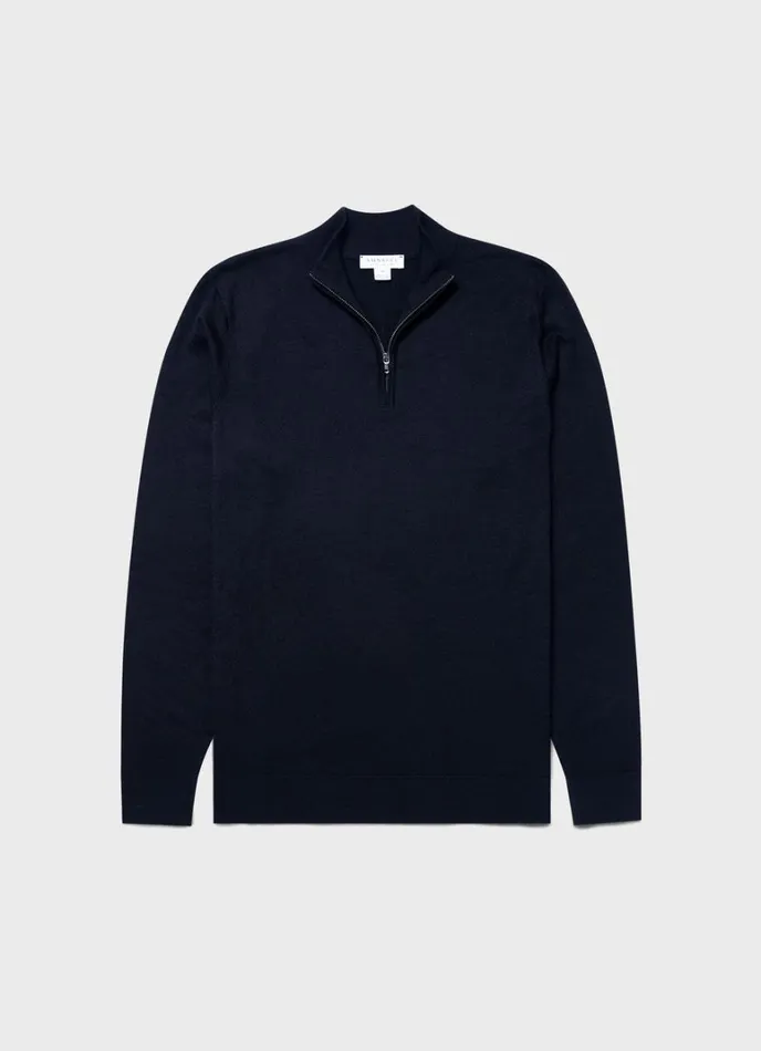 SUNSPEL Knitwear ExtraFine Merino Zip Neck Light Navy 8211 Men