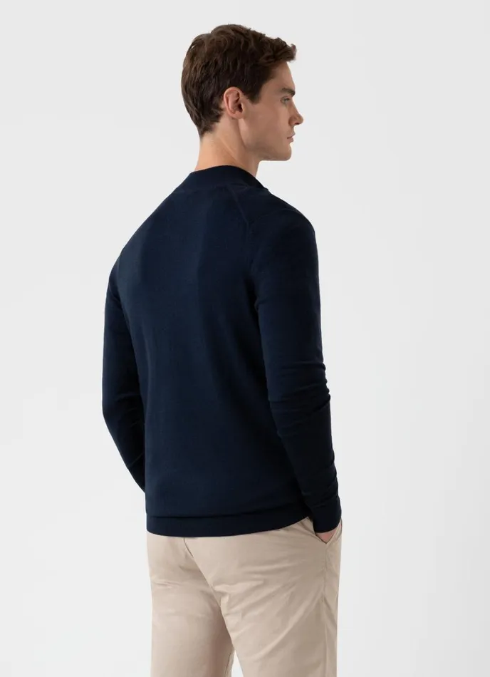SUNSPEL Knitwear ExtraFine Merino Zip Neck Light Navy 8211 Men