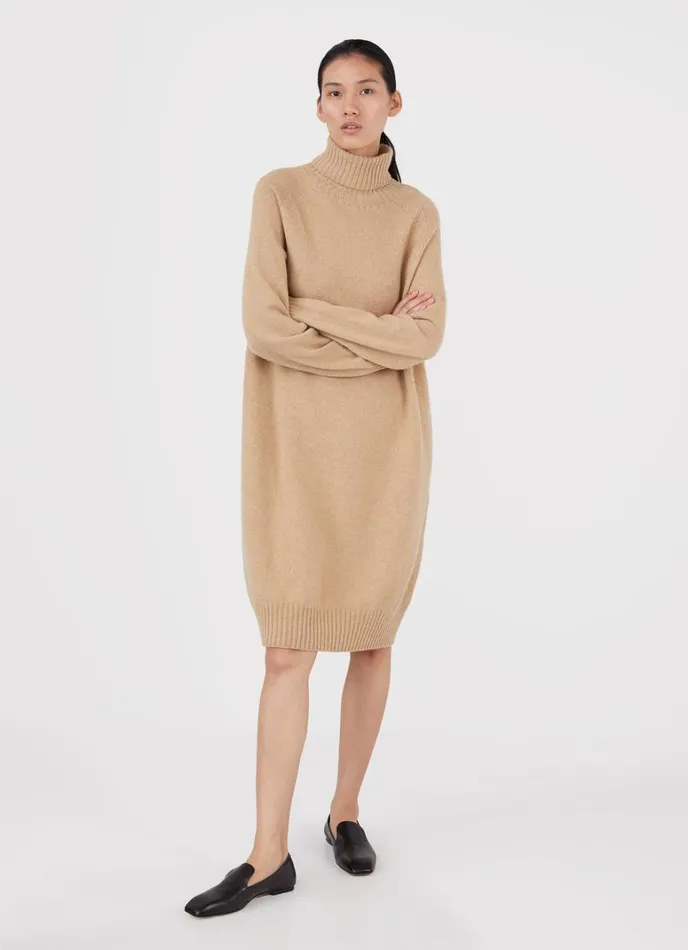 SUNSPEL Knitwear Lambswool Roll Neck Dress Light Camel 8211 Women